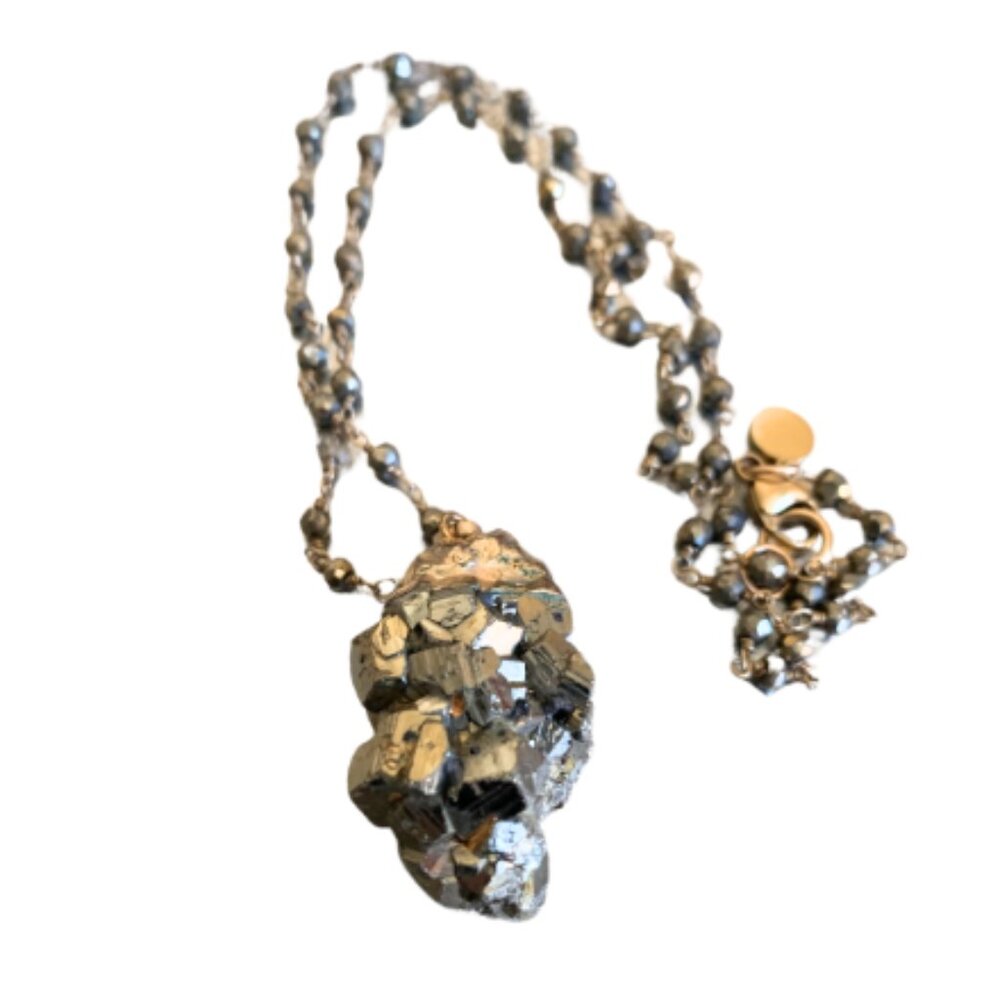 Pyrite Fools Gold Druzy Pendant Necklace View 3